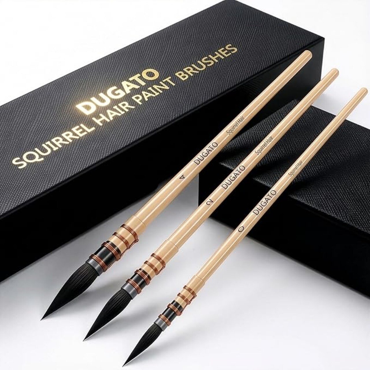 DUGATO Professional Real Squirrel Hair Watercolor Brush Set – 3pc Natural Mop Round Brushes for Wash, Gouache & Fine Detail – High-Capacity Squirrel Hair Paintbrushes for Watercolor, Acrylic & Ink